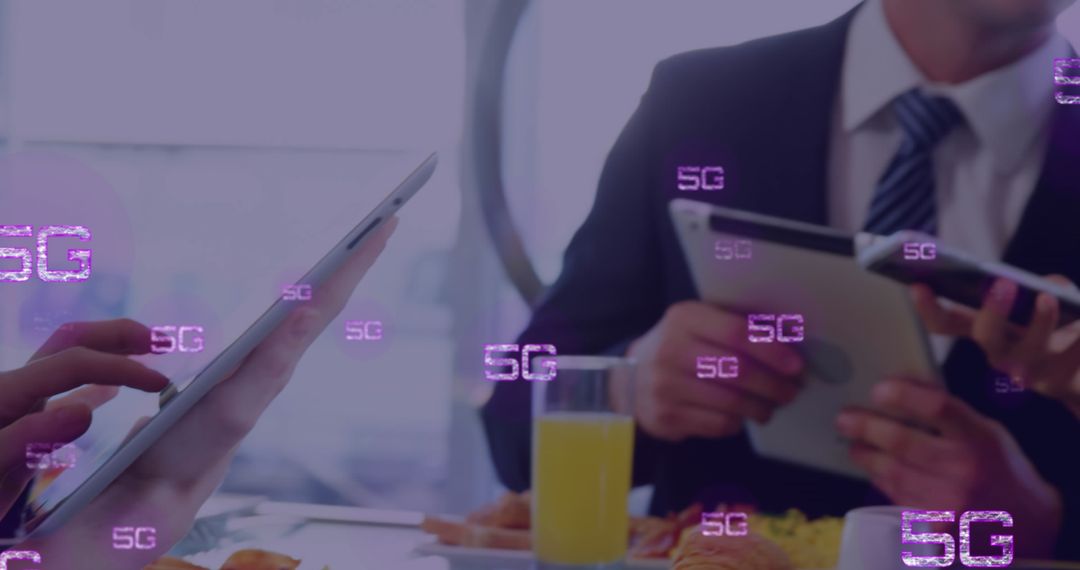 Business Professionals Engaging with 5G Technology Concepts