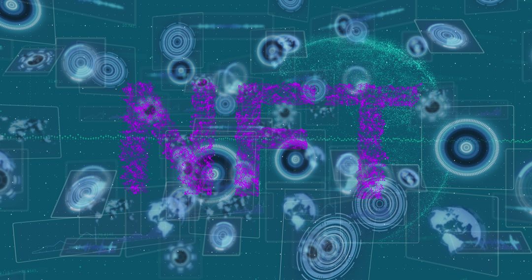 Digital NFT Art Over Global Data Network Interface