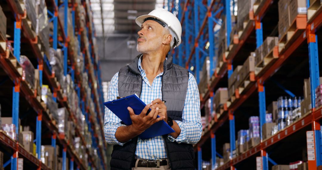 Warehouse Worker Inspecting Inventory on Shelves - Free Images, Stock Photos and Pictures on Pikwizard.com