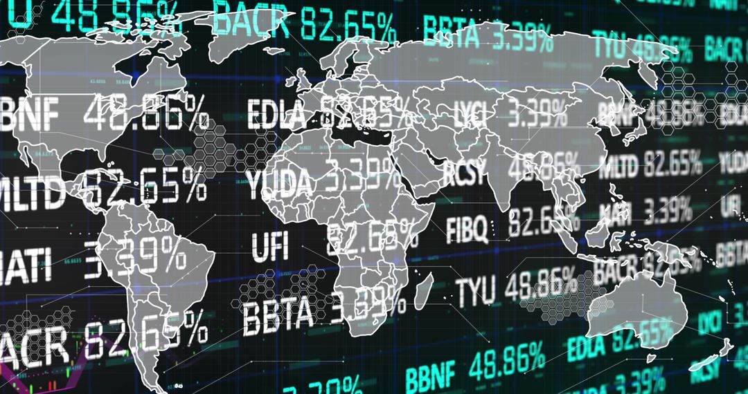 Global Stock Market Trends Displayed on Digital World Map