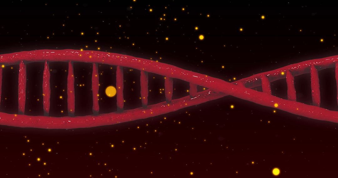 Spinning DNA Strands with Glowing Elements on Dark Background
