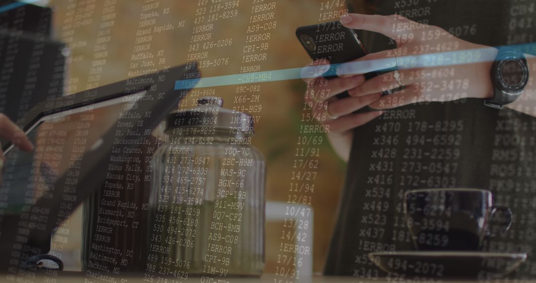 Digital Data Interface Overlaying Cafe Scene