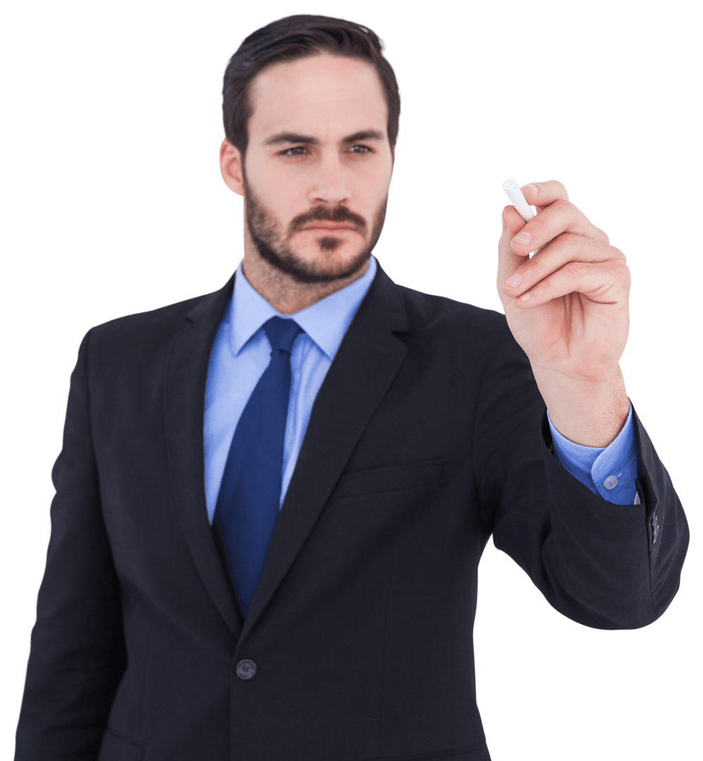 Transparent Image Businessman Writing with Chalk