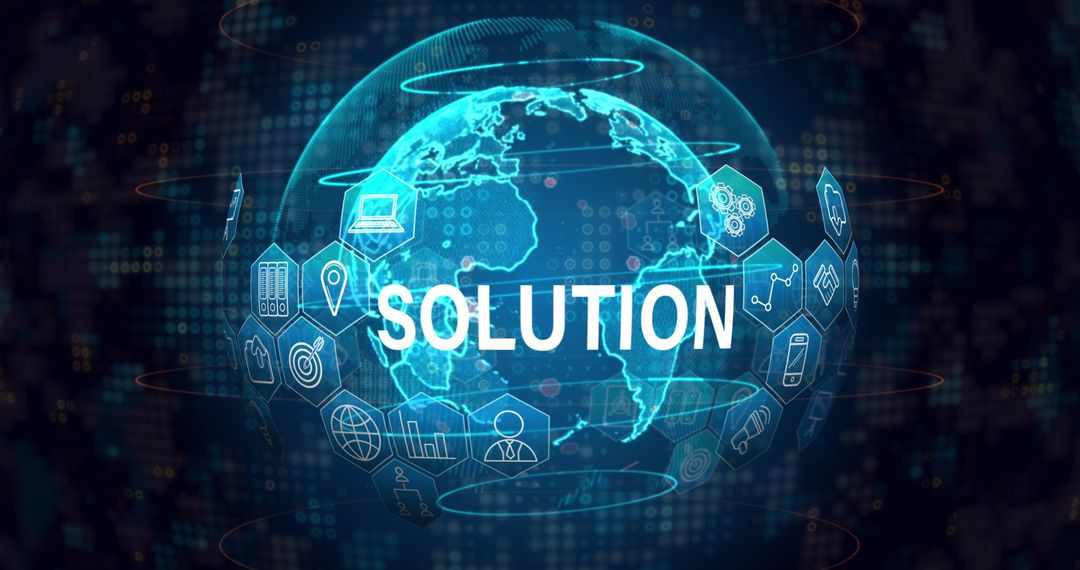 Digital Solutions with Global Connectivity and Interface Icons