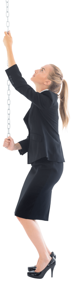 Transparent Image of Businesswoman Pulling Chain in Conceptual Motion