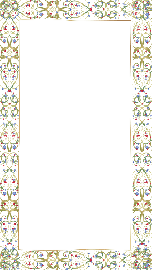 Vintage Gold Filigree Frame with Red Blue Gems on Transparent Background