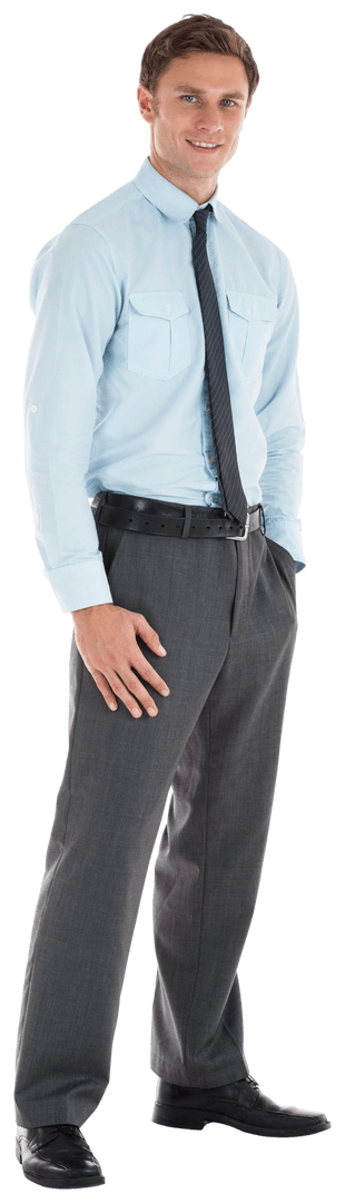 Transparent Businessman Smiling in Formal Attire with Tie