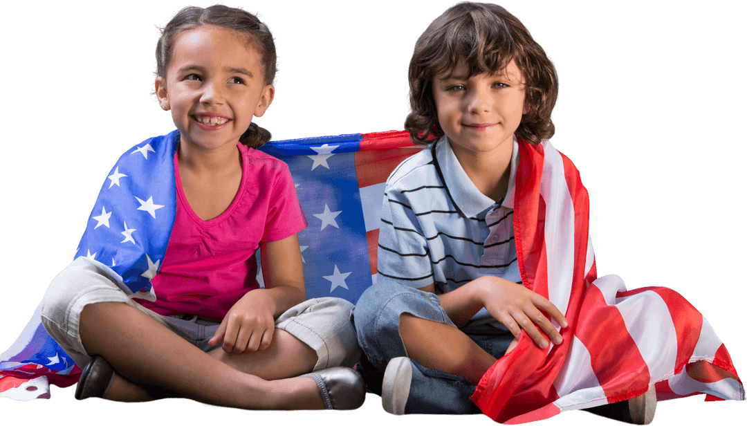 Diverse Kids Draped in USA Flag Celebrating in Transparency