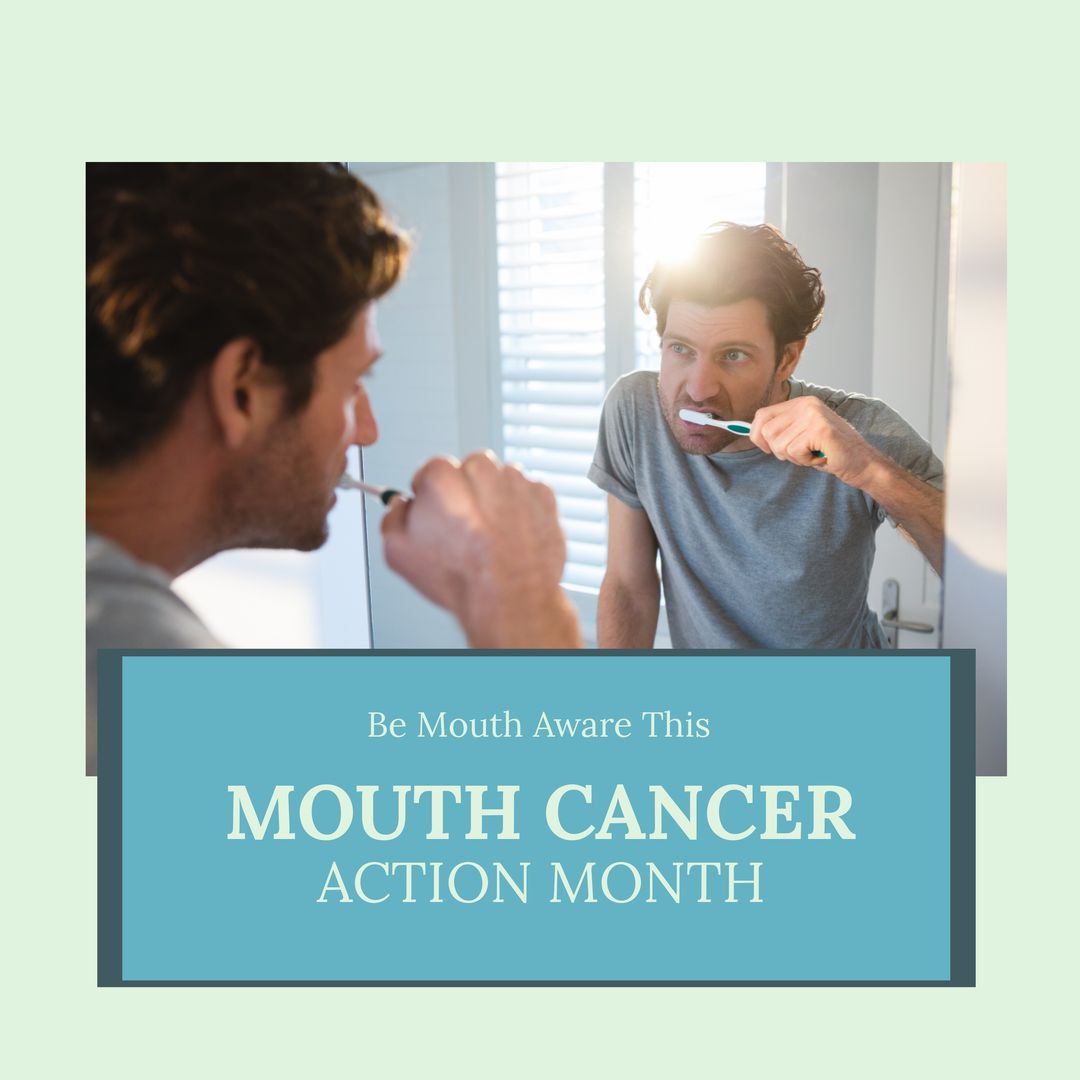 Man Brushing Teeth Promoting Mouth Cancer Action Month Awareness - Download Free Stock Templates Pikwizard.com