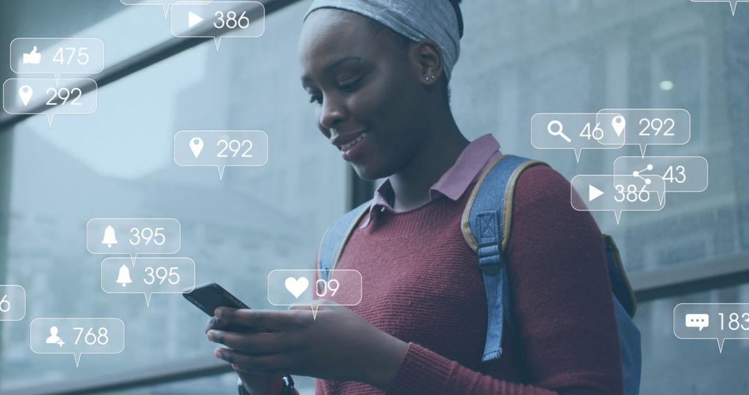 African American Woman Engaging with Social Media Functions