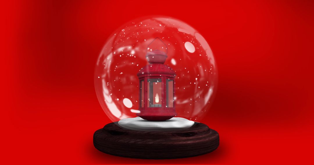 Christmas Lantern Snow Globe on Red Background - Free Images, Stock Photos and Pictures on Pikwizard.com