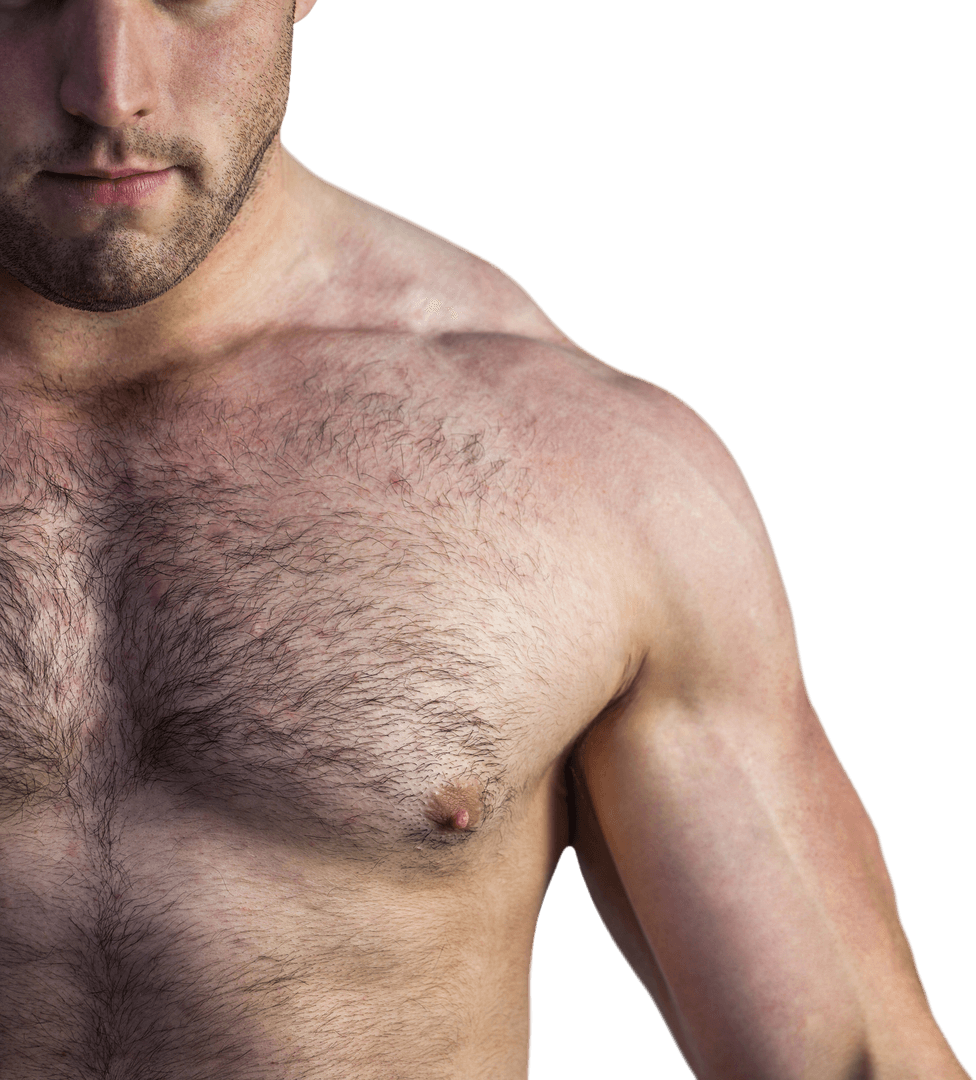 Transparent Muscular Bodybuilder Posing with Bare Torso