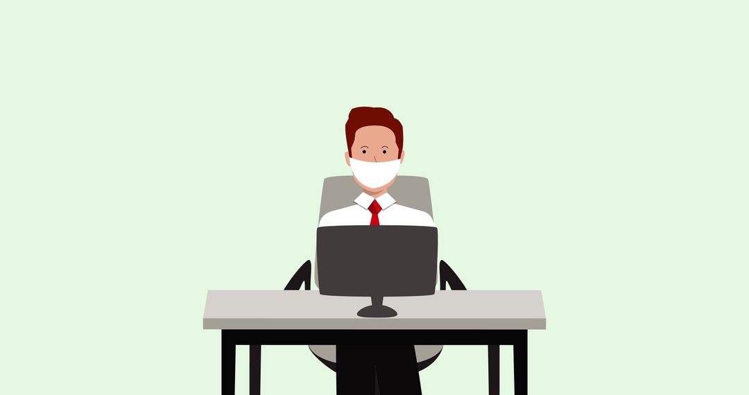 Man Wearing Face Mask Working on Computer During Pandemic