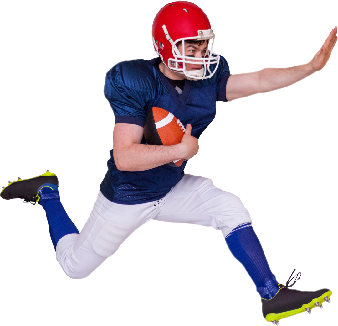 American Football Player Jumping While Holding Ball Wearing Red Helmet On Transparent Background - Download Free Stock Images Pikwizard.com