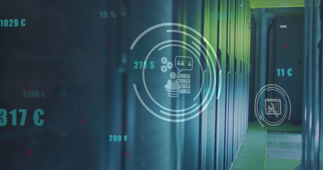 Data Processing Technology Interface Overlay in Server Room