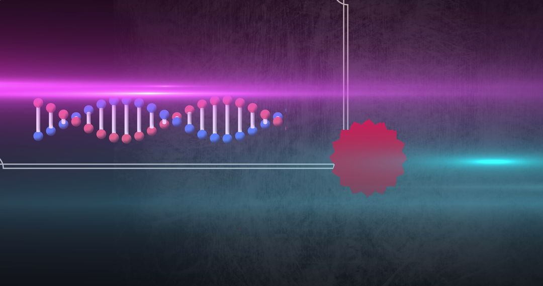 Futuristic DNA Helix with Neon Glows and Digital Gear