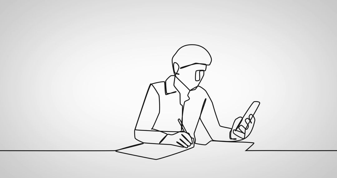 Minimal Line Art of Businessman Using Smartphone