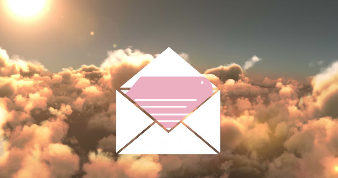 Email Concept with Envelope Icon Over Sunset Clouds
