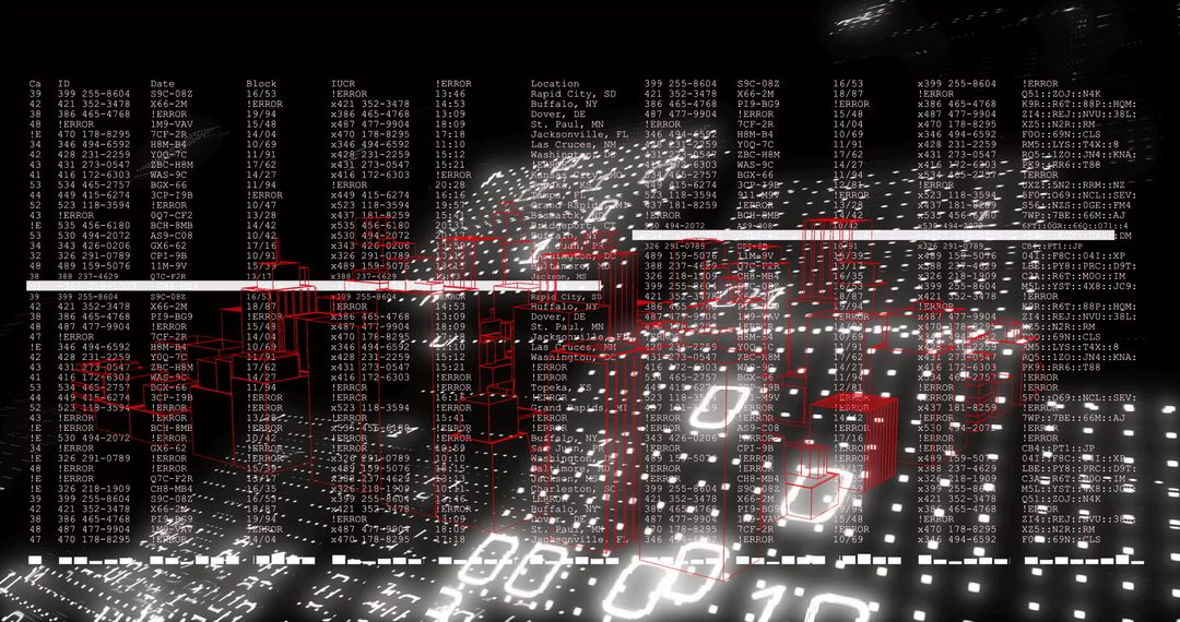 Virtual Data Center with Translucent Server Rack Wireframes