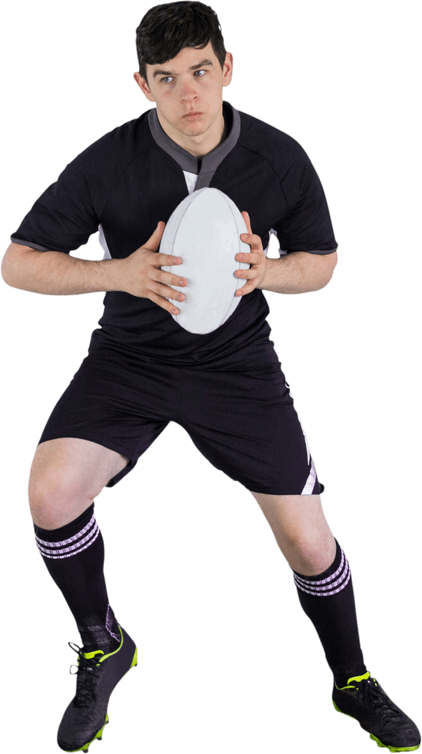 Rugby Player Holding Ball with Intensity Transparent Background
