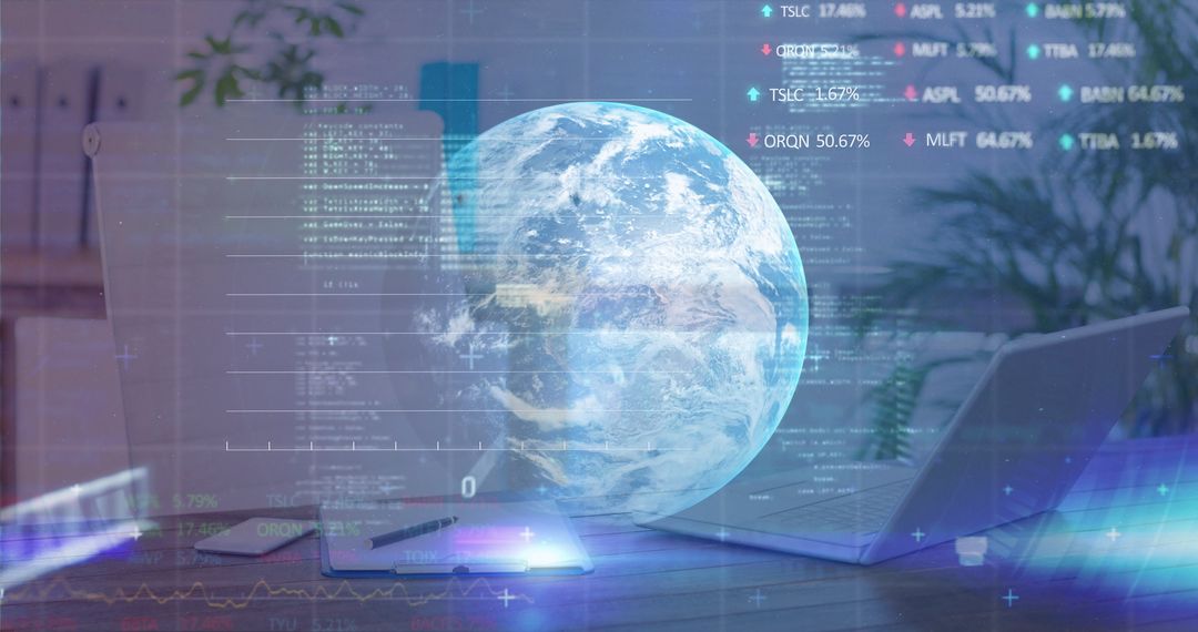 Globe and Stock Analytics on Modern Office Desk