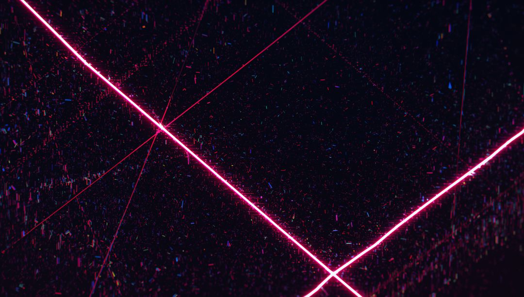 Crossing Magenta Neon Laser Beams Over Dark Void with Particle Glare for Cyberpunk Design