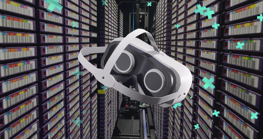 VR Headset Over Data Servers Illustrating Digital Integration