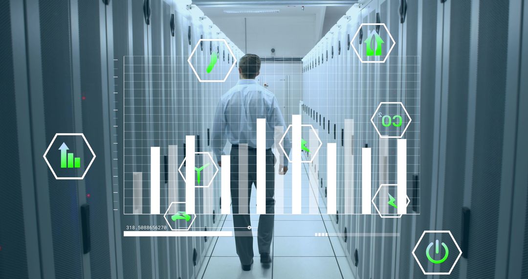 Engineer Monitoring Data Analytics in Technology Server Room
