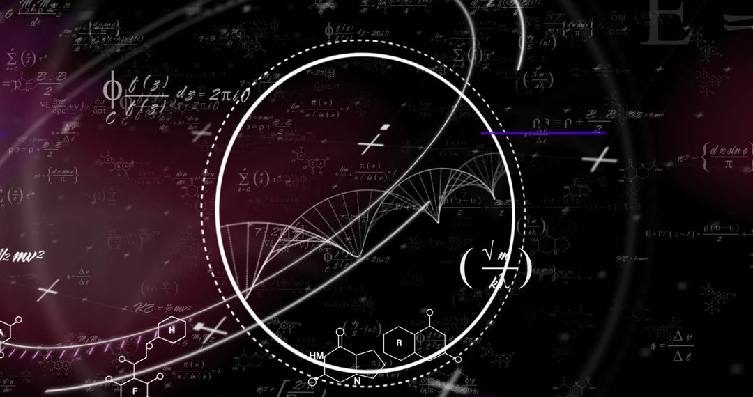 Futuristic DNA and Science Formulas on Black Background