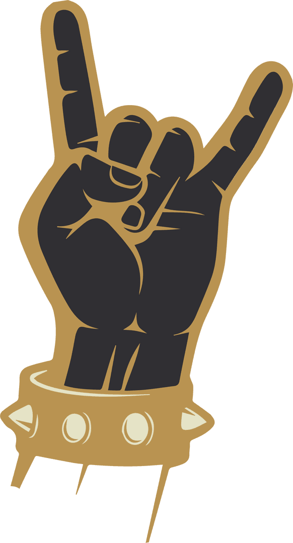 Stylized Rock Hand Sign Horns with Gold Bracelet on Transparent Background