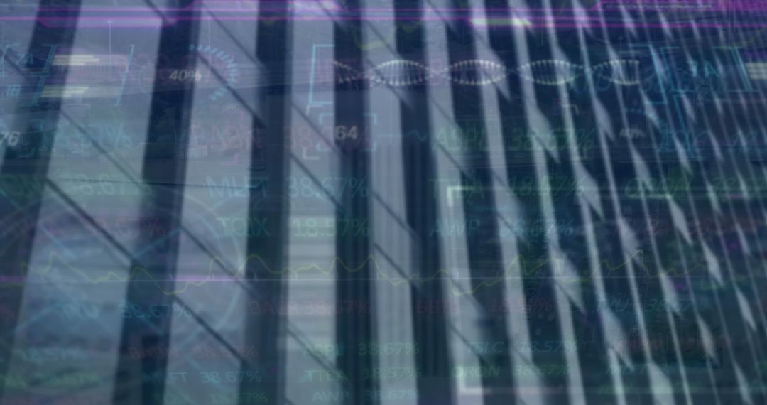 Financial Data Overlay on Urban Skyline Visualizing Global Business