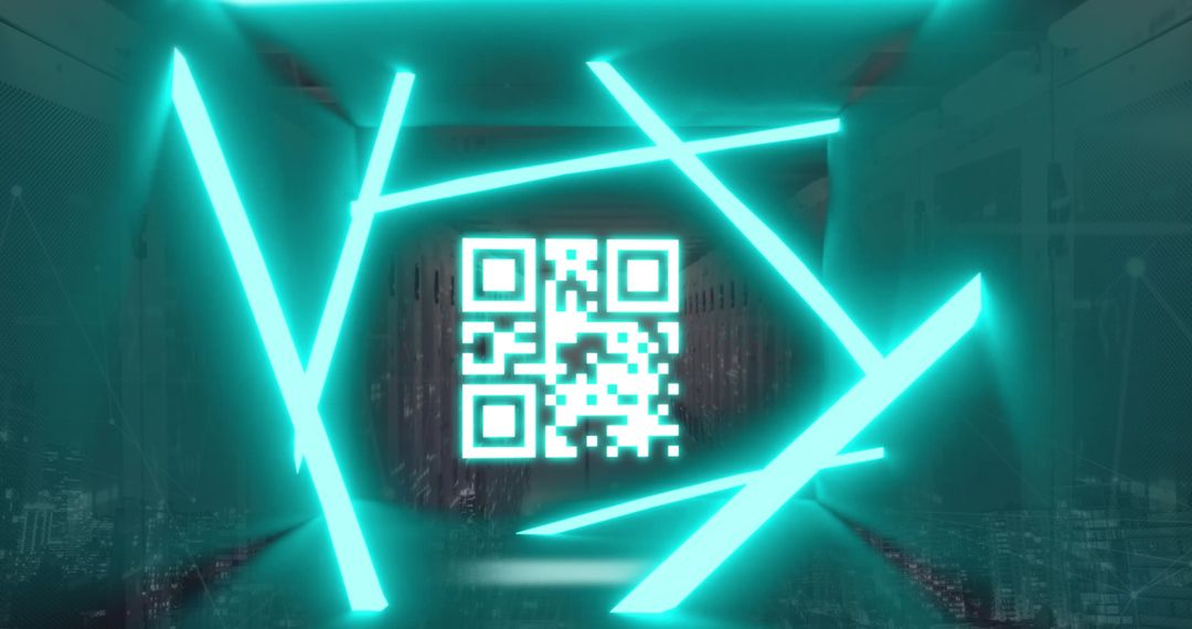 Futuristic Neon Blue QR Code in Data Server Environment