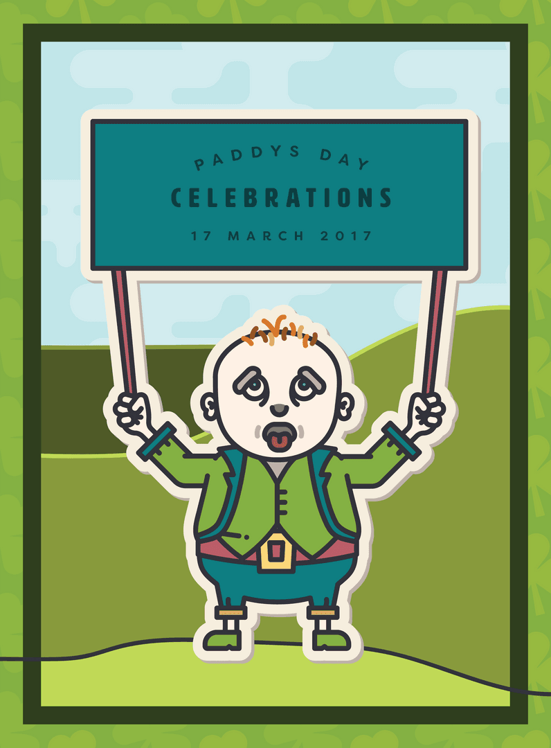 Digital Illustration of Dwarf Holding Celebrations Sign on Transparent Background