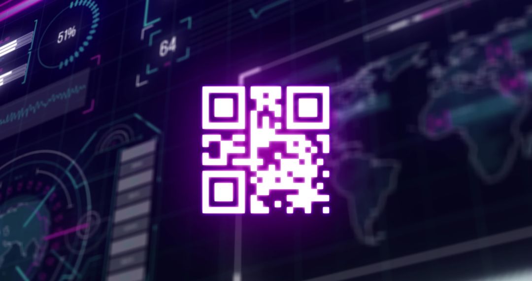 Glowing Purple QR Code on Futuristic Data Interface