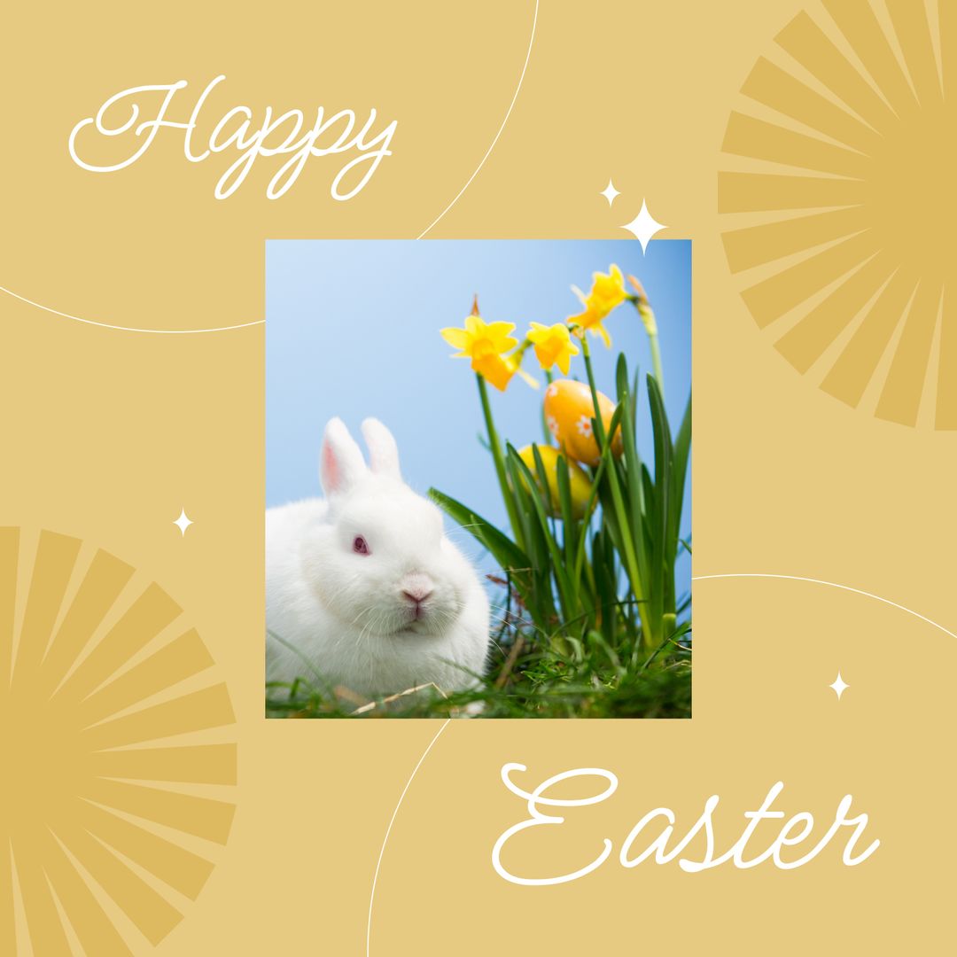 Easter Bunny with Egg and Daffodils Illustration