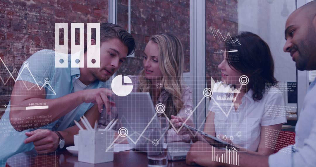 Team Analyzing Business Data with Futuristic Graphics