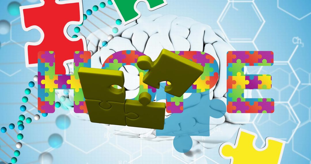 Innovative Brain Puzzle Concept Background with DNA Motif