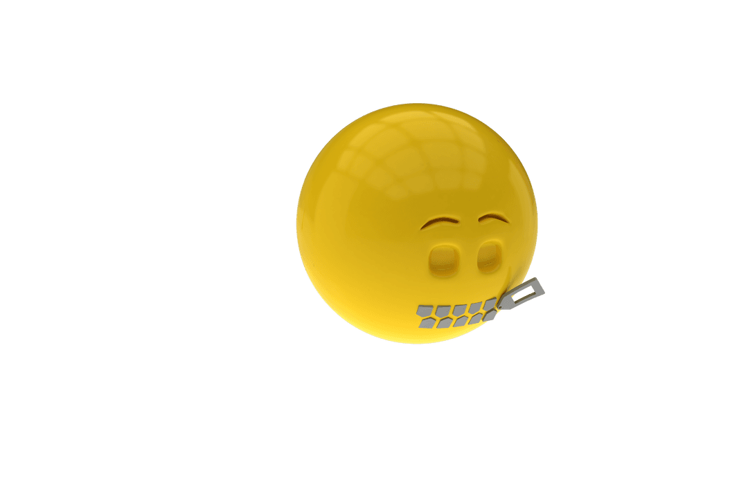 3D Zipper Mouth Smiley on Transparent Background
