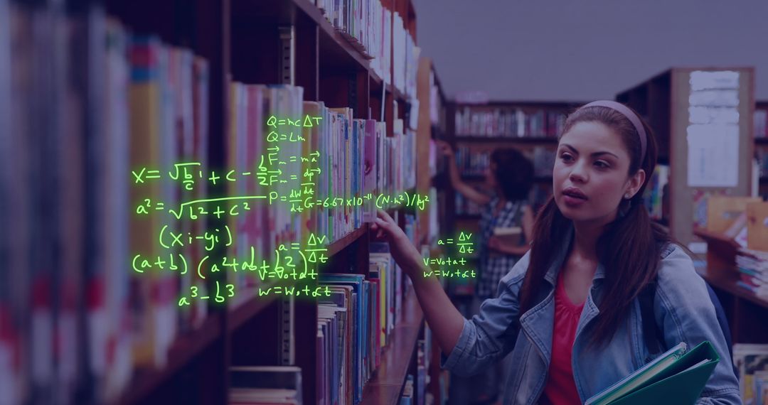 Female Student Exploring Digital Data in Library