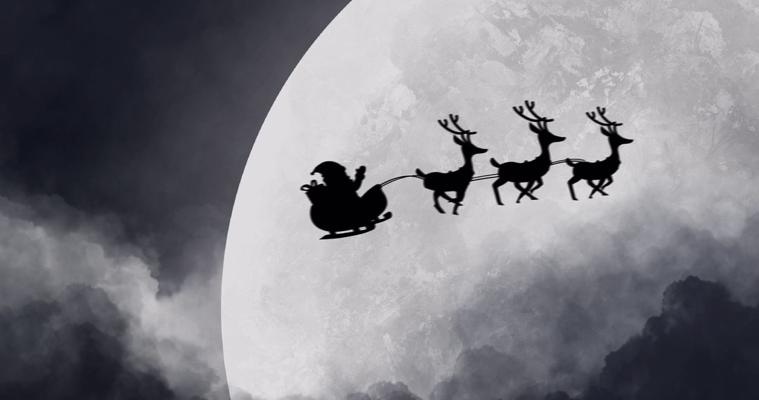 Santa Sleigh Silhouette Against Full Moon Sky - Free Images, Stock Photos and Pictures on Pikwizard.com