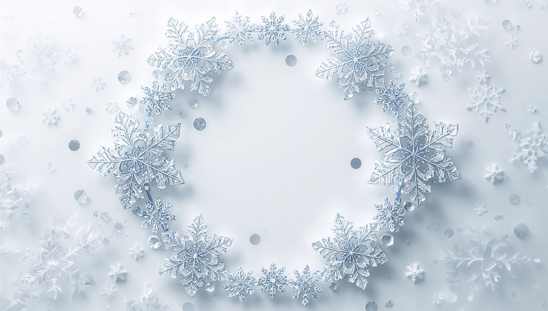 Icy Snowflake Wreath Frame Forming Circular Winter Background for Holiday Invitations