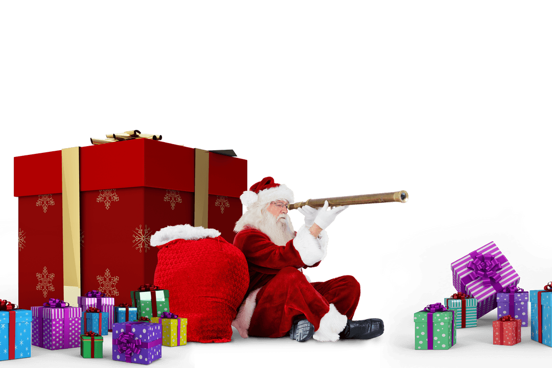 Santa Claus Looking Through Telescope Transparent Background