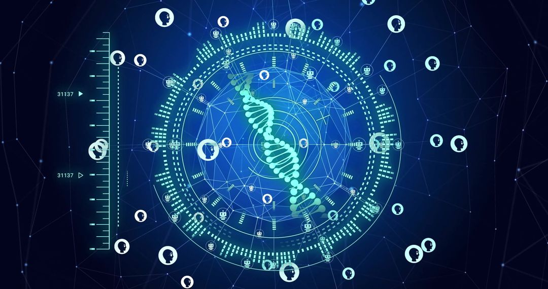 Abstract DNA Network with AI Iconography