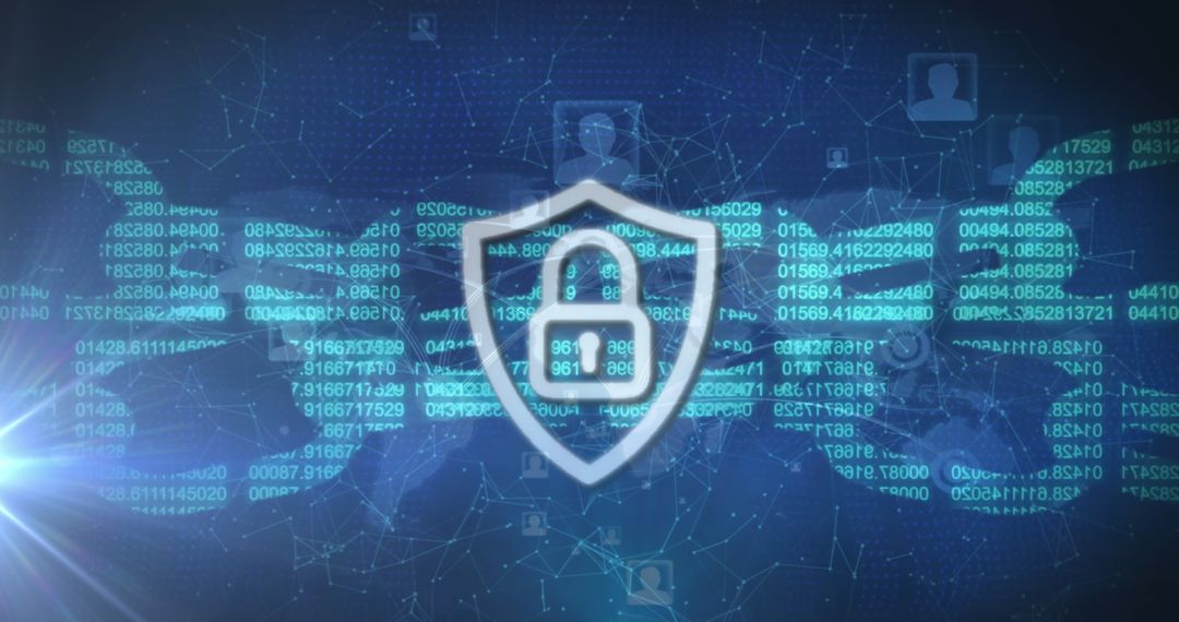 Cybersecurity Protection with Tech Symbols and Network Graph