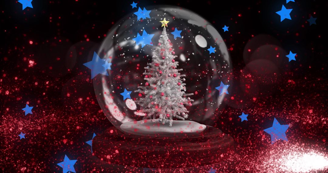 Christmas Tree in Snow Globe with Floating Stars - Free Images, Stock Photos and Pictures on Pikwizard.com