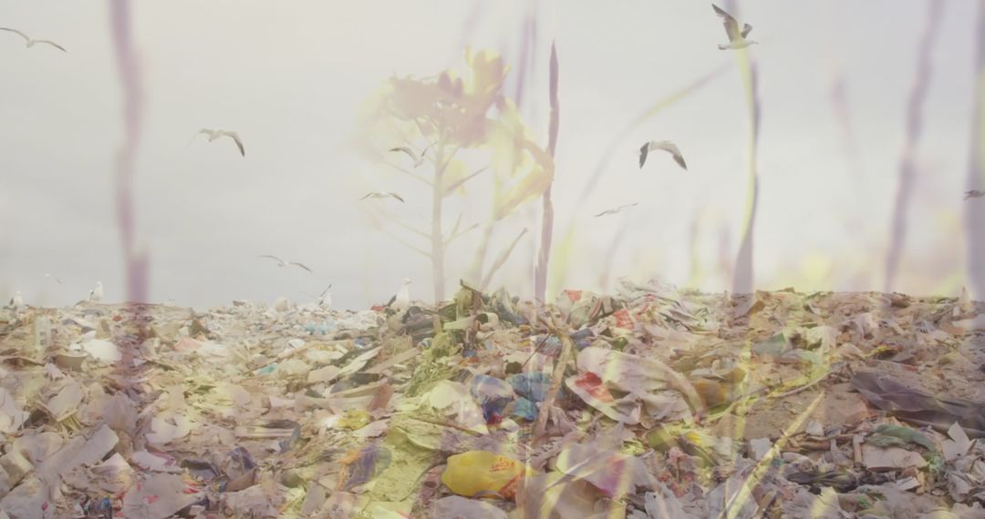 Double Exposure Grass Overlay on Waste Disposal Landscape