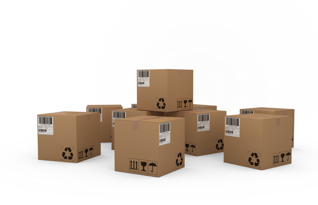 Transparent Background of Cardboard Boxes with Barcodes for Transport and Logistics - Download Free Stock Images Pikwizard.com