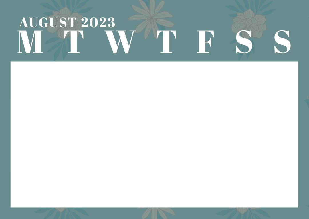 August 2023 Floral Calendar Frame with Blank White Box for Notes - Download Free Stock Templates Pikwizard.com