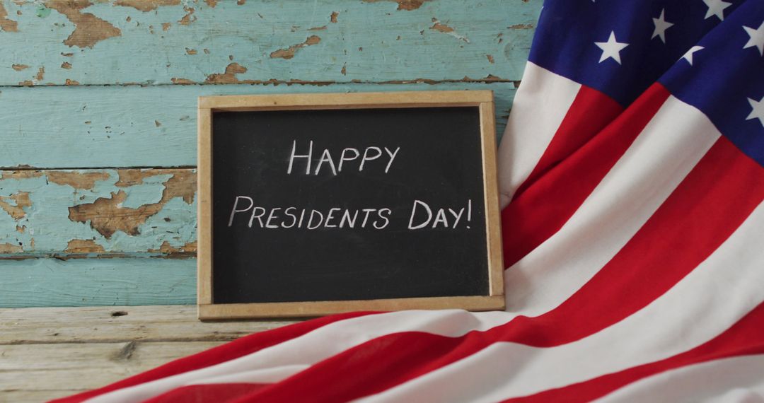 Presidents Day Greeting with American Flag in Rustic Setting