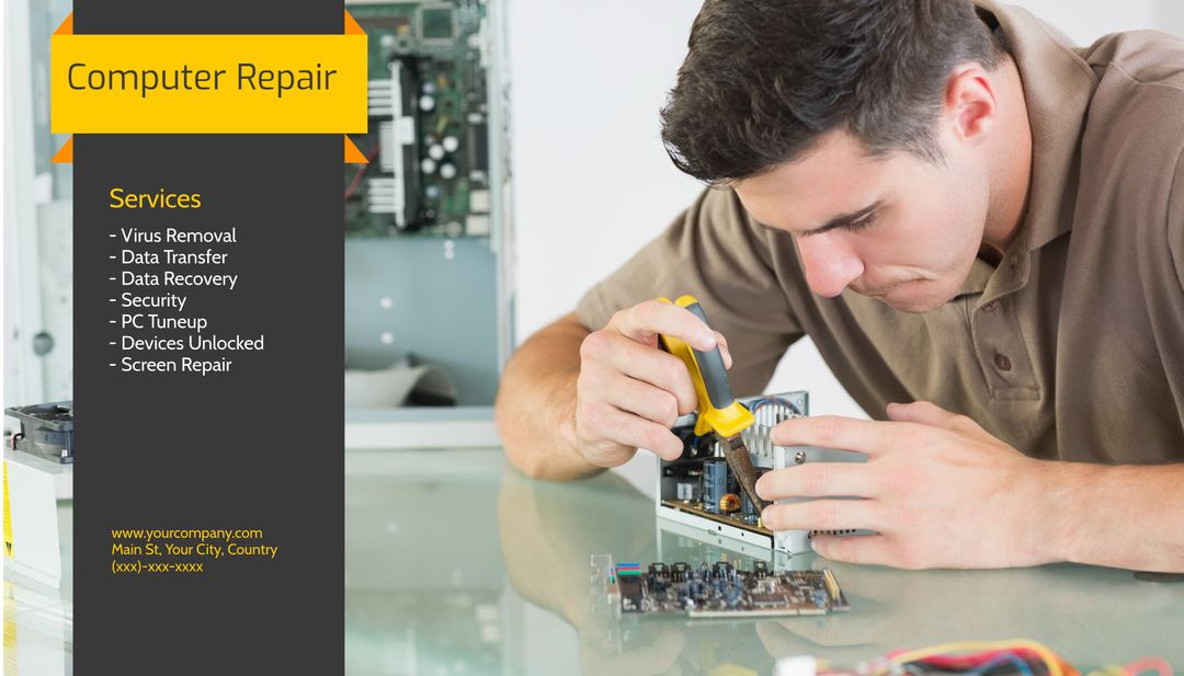 Technician Repairing Computer: Professional IT Services Promotion - Download Free Stock Templates Pikwizard.com